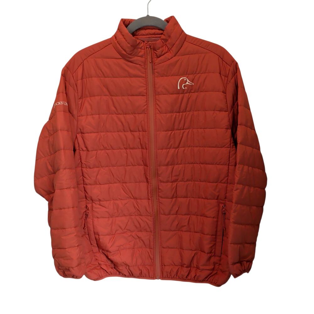 Ducks Unlimited Men's Sz 3XL Orange Puffer Jacket Coat Down Alternative Zip Up